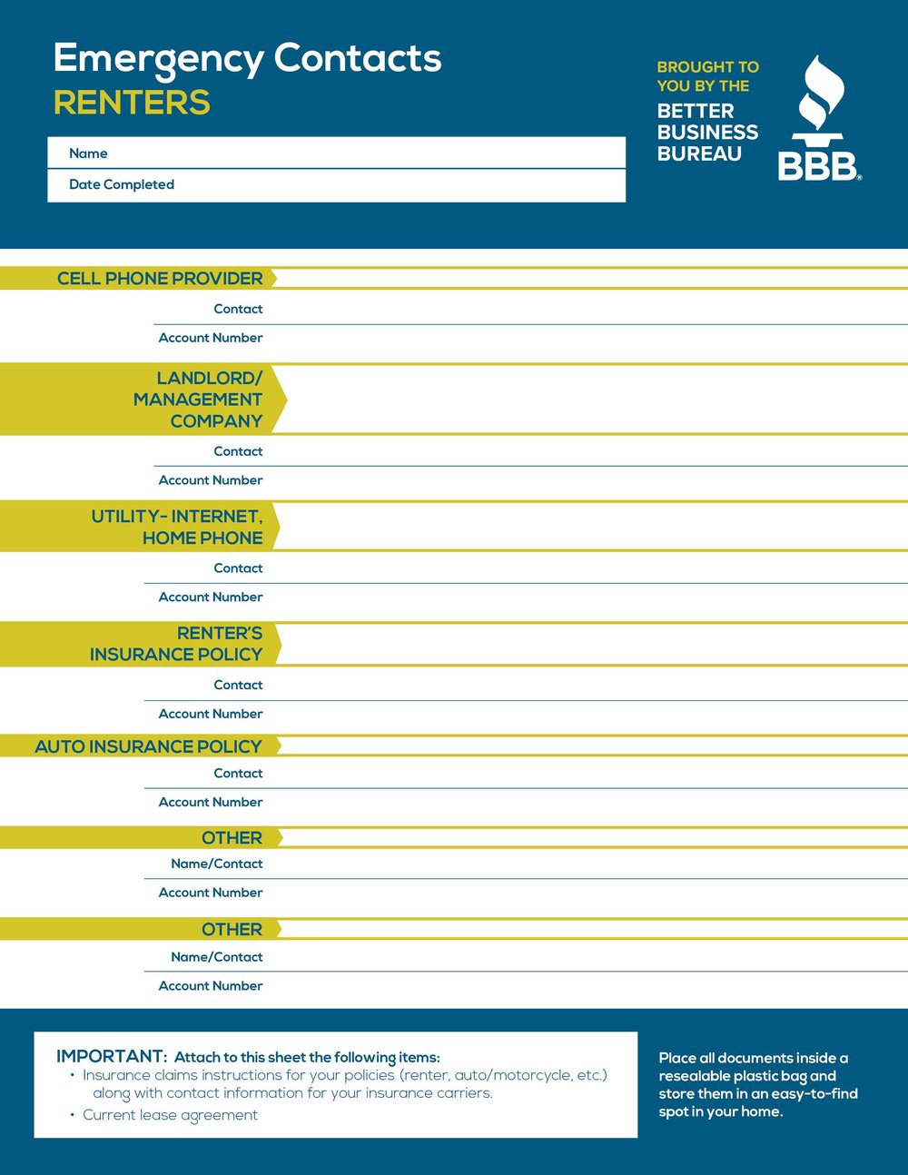 BBB emergency sheet for renters